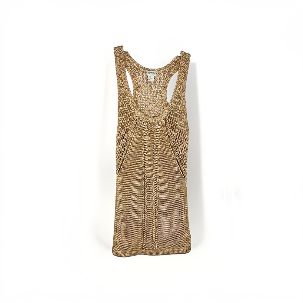 Tank Top Womens XS Gold Crochet Knit Racerback Excellent